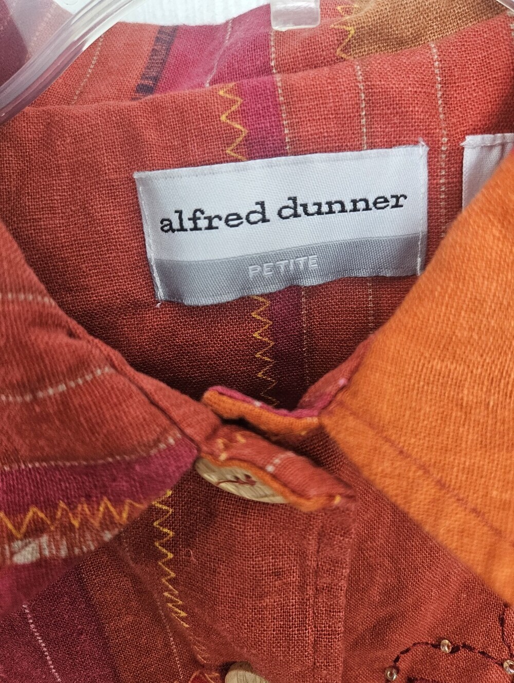 Alfred Dunner Linen Beaded Patchwork Jacket Women Petite 14 - Picture 3 of 4